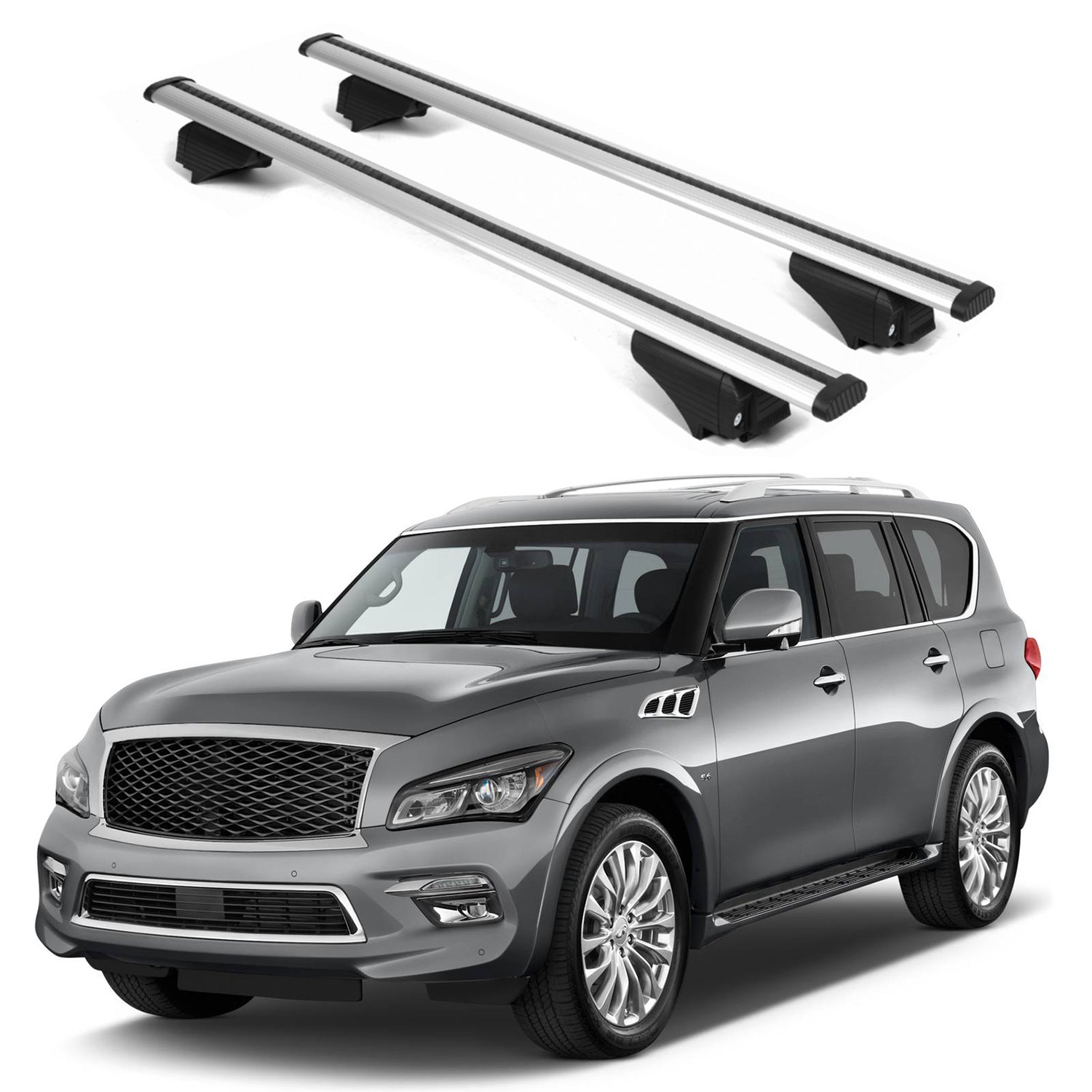 ERKUL Roof Rack Cross Bars for Infiniti QX80 2014-2017 for Raised Rails - Silver
