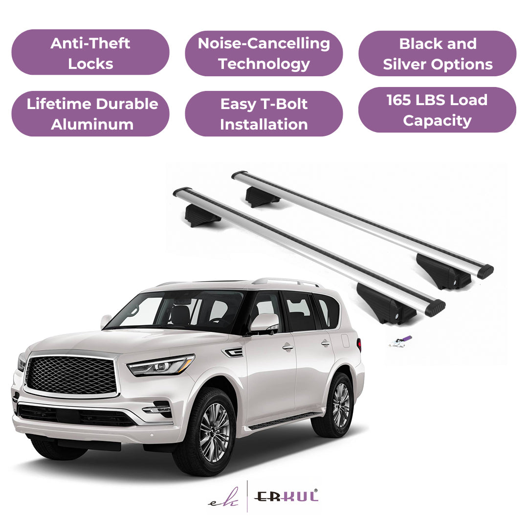 Roof Rack Cross Bars with Extended Bar Design for Infiniti QX80 2018-2024 - Silver