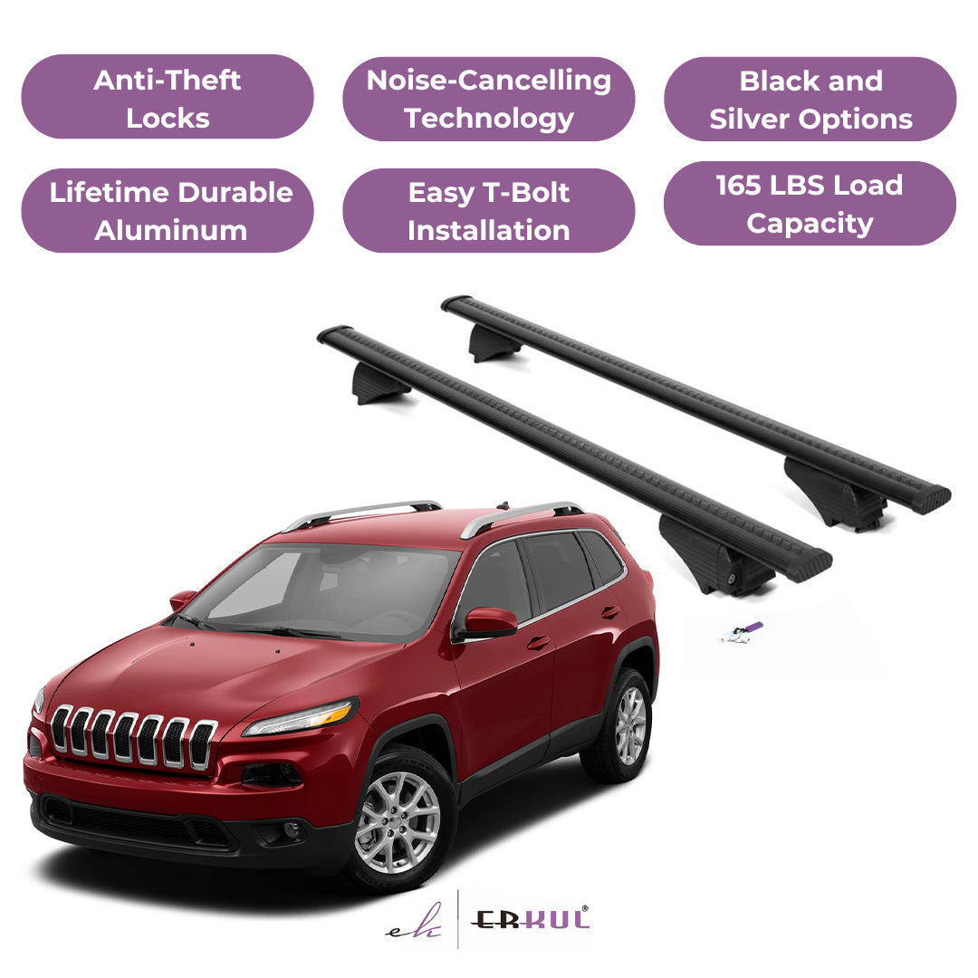 ERKUL Roof Rack Cross Bars for Jeep Cherokee 2014-2023for Raised Rails - Black