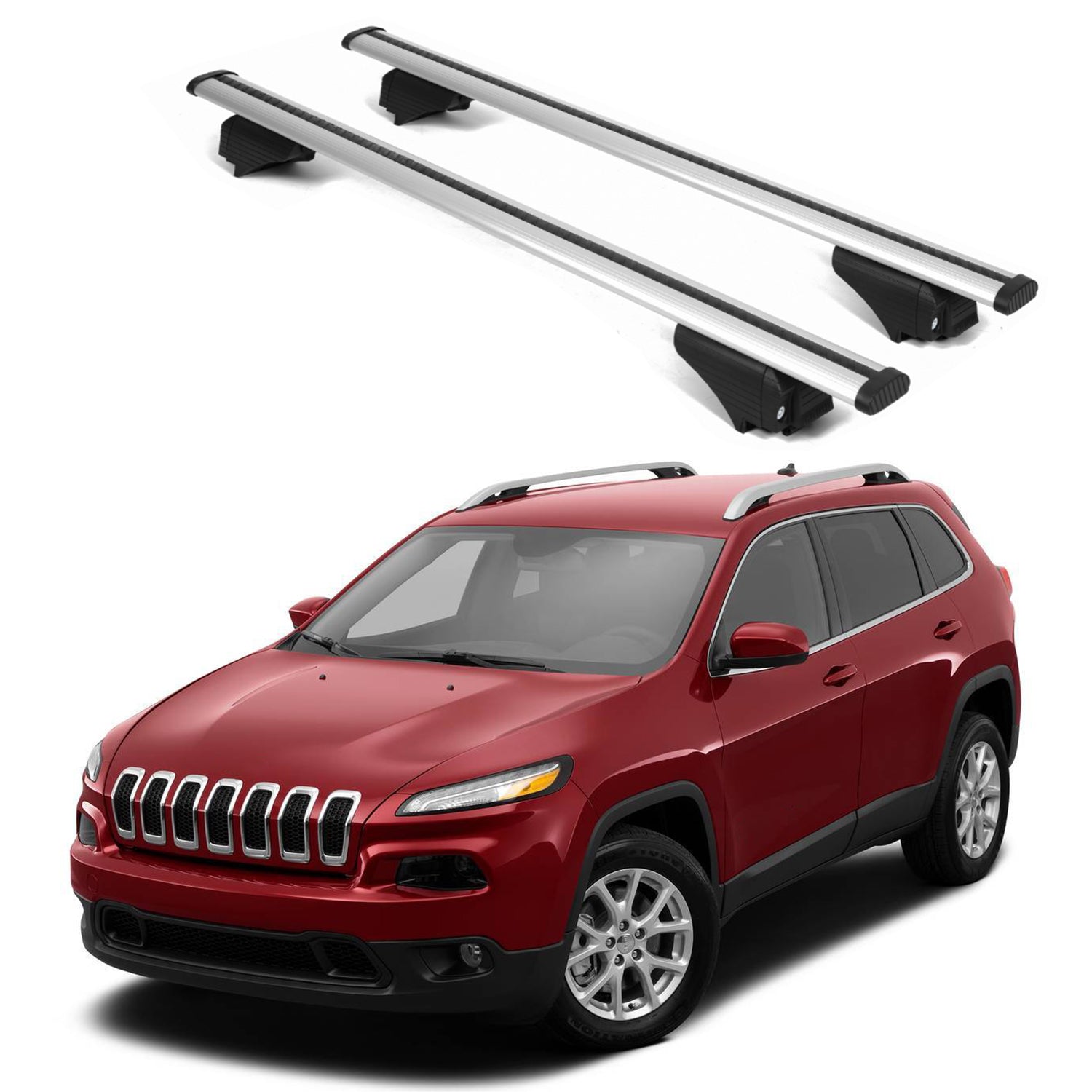 ERKUL Roof Rack Cross Bars for Jeep Cherokee 2014-2023 for Raised Rails - Silver