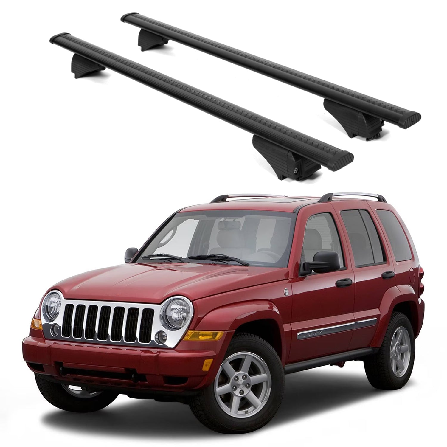 ERKUL Roof Rack Cross Bars for Jeep Liberty 2002-2007 for Raised Rails - Black