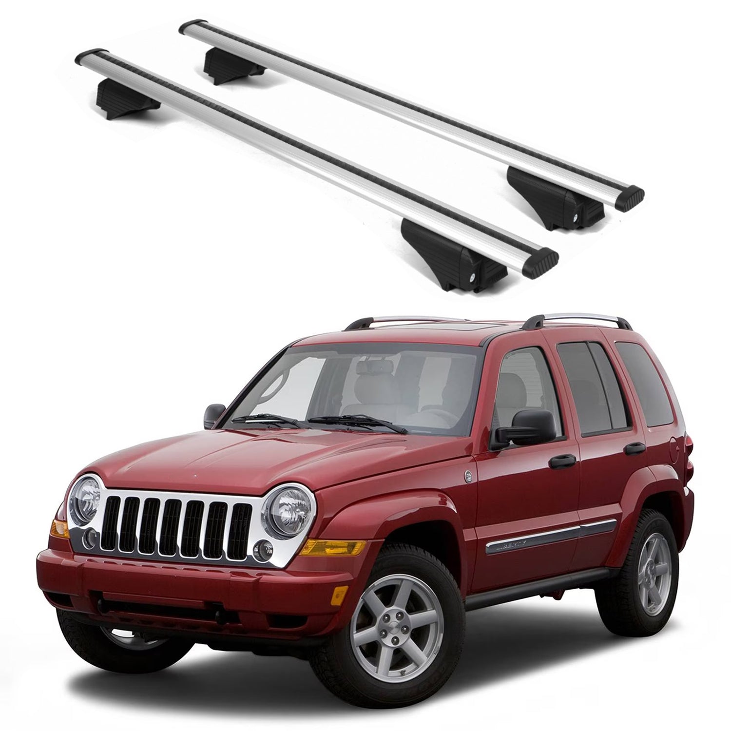 ERKUL Roof Rack Cross Bars for Jeep Liberty 2002-2007 for Raised Rails - Silver