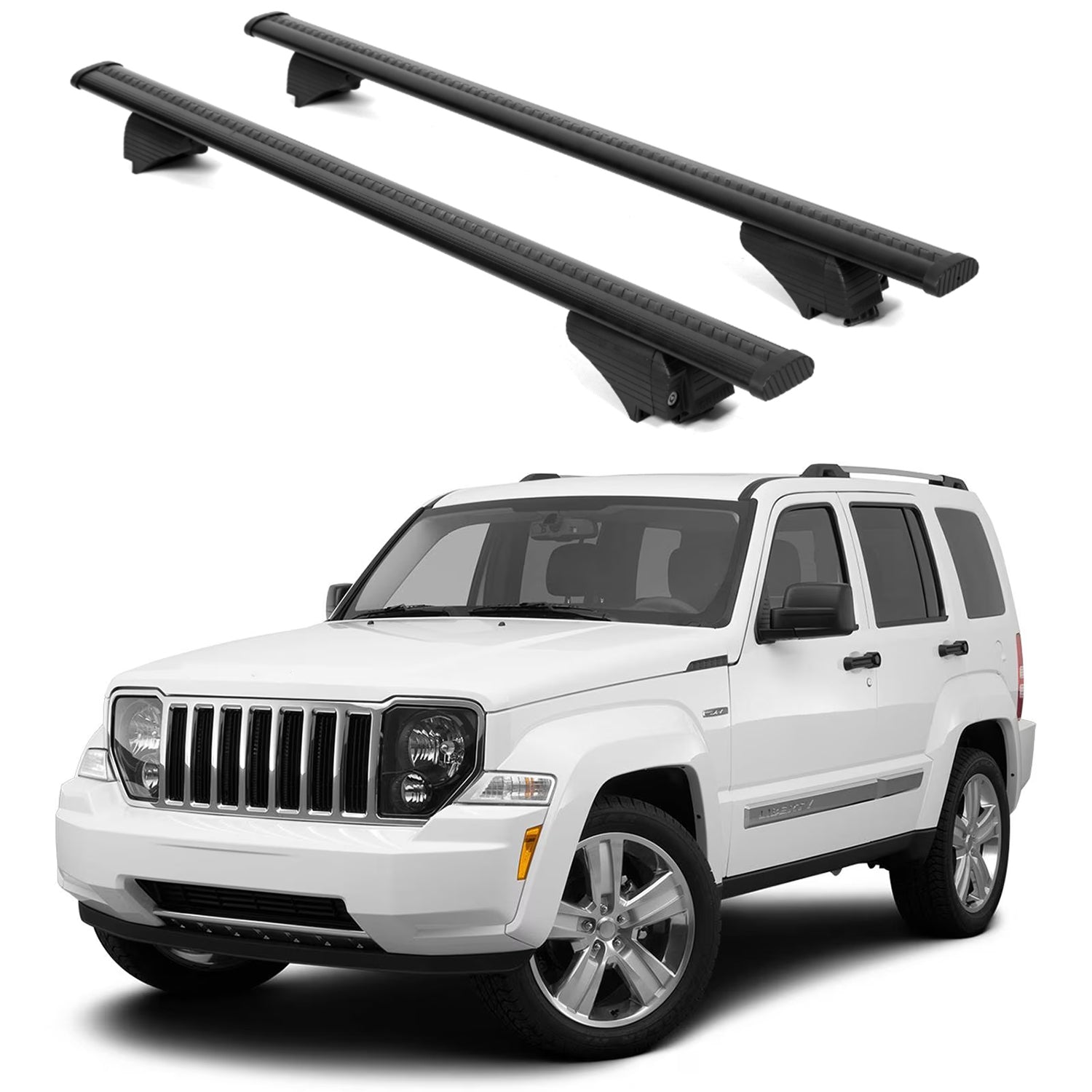 ERKUL Roof Rack Cross Bars for Jeep Liberty 2008-2012 for Raised Rails - Black
