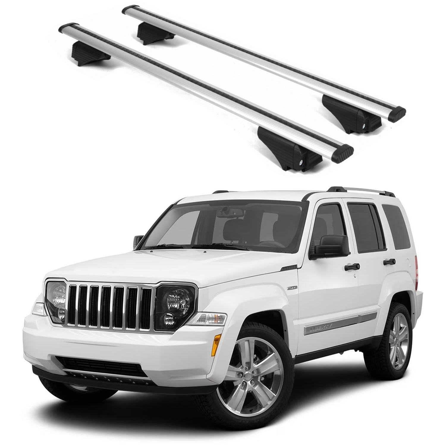 ERKUL Roof Rack Cross Bars for Jeep Liberty 2008-2012 for Raised Rails - Silver