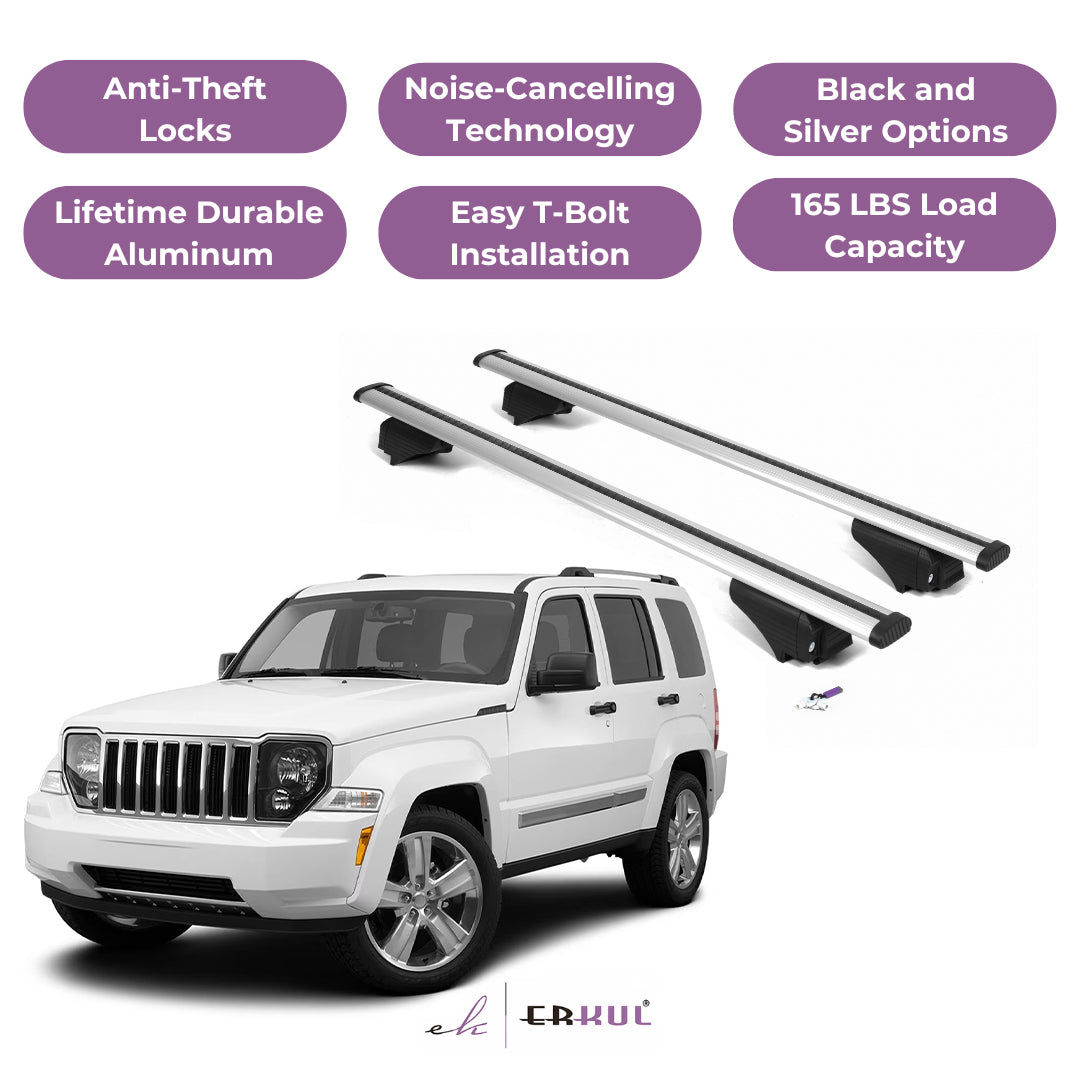 Roof Rack Cross Bars with Extended Bar Design for Jeep Liberty 2008-2012 - Silver