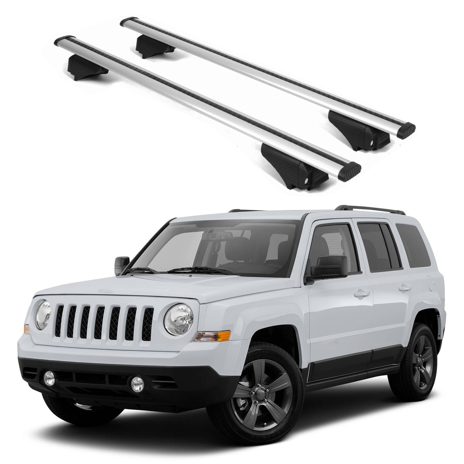ERKUL Roof Rack Cross Bars for Jeep Patriot 2007-2017 for Raised Rails - Silver