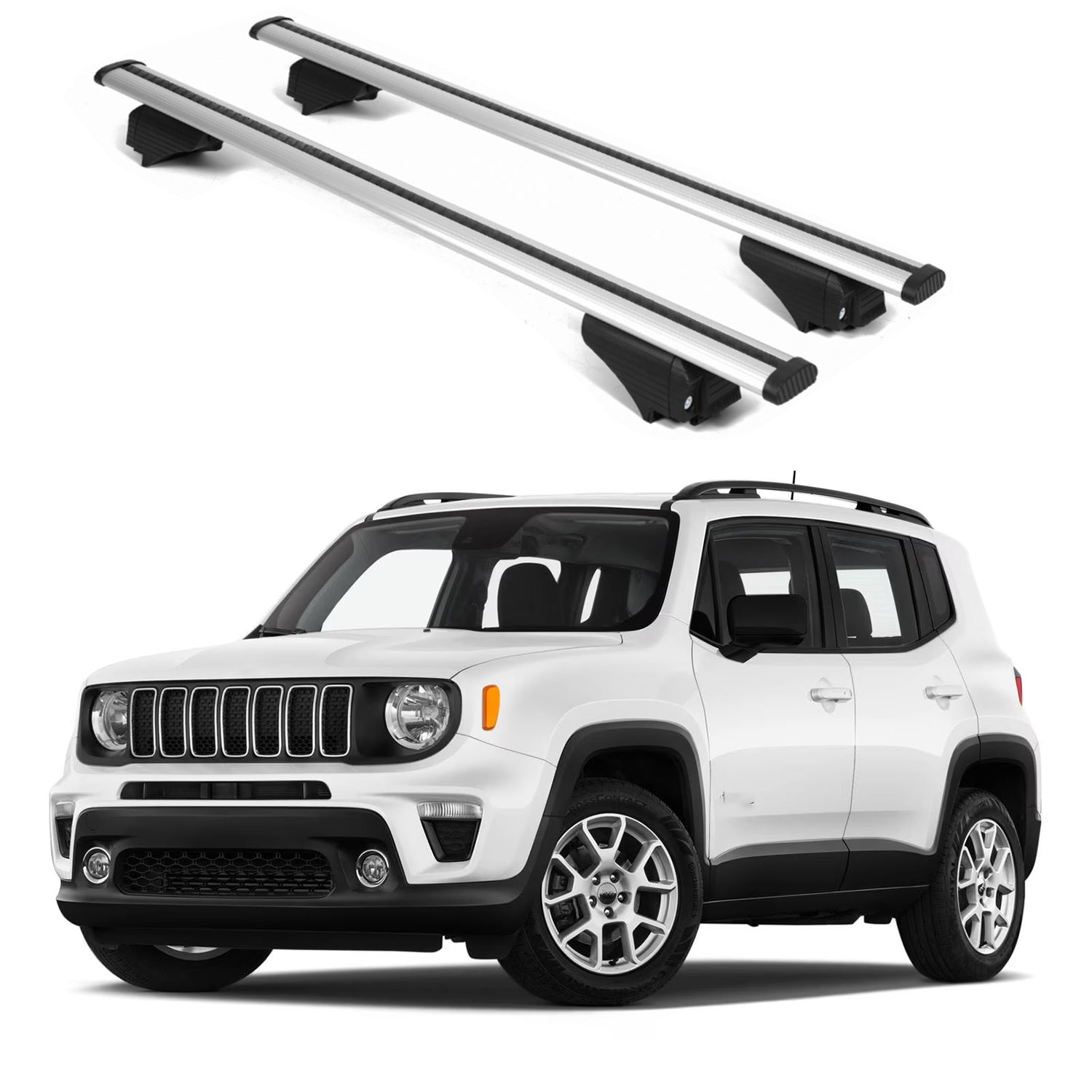 ERKUL Roof Rack Cross Bars for Jeep Renegade 2015-2023 for Raised Rails - Silver