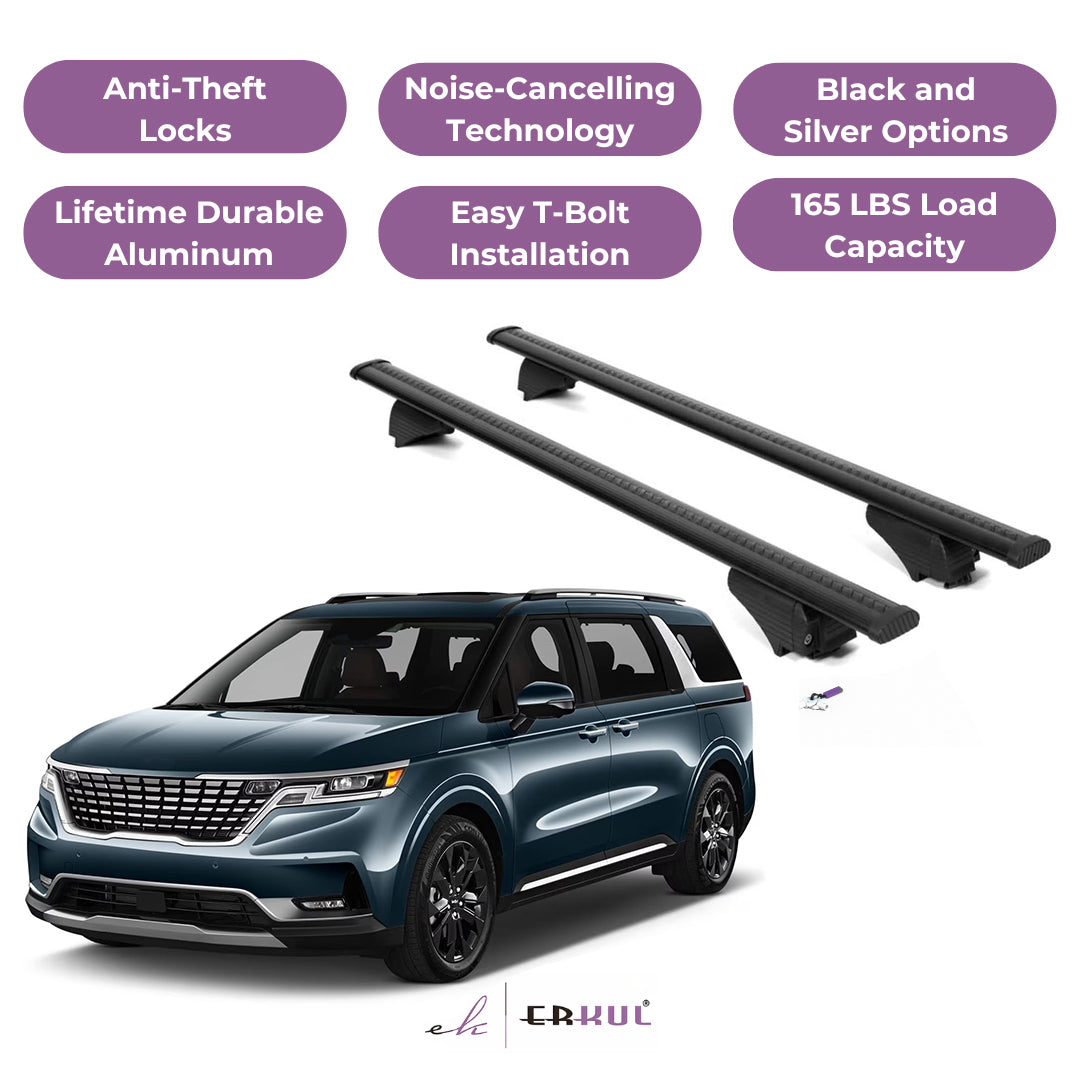 ERKUL Roof Rack Cross Bars for KIA Carnival 2022-2025 for Raised Rails - Black