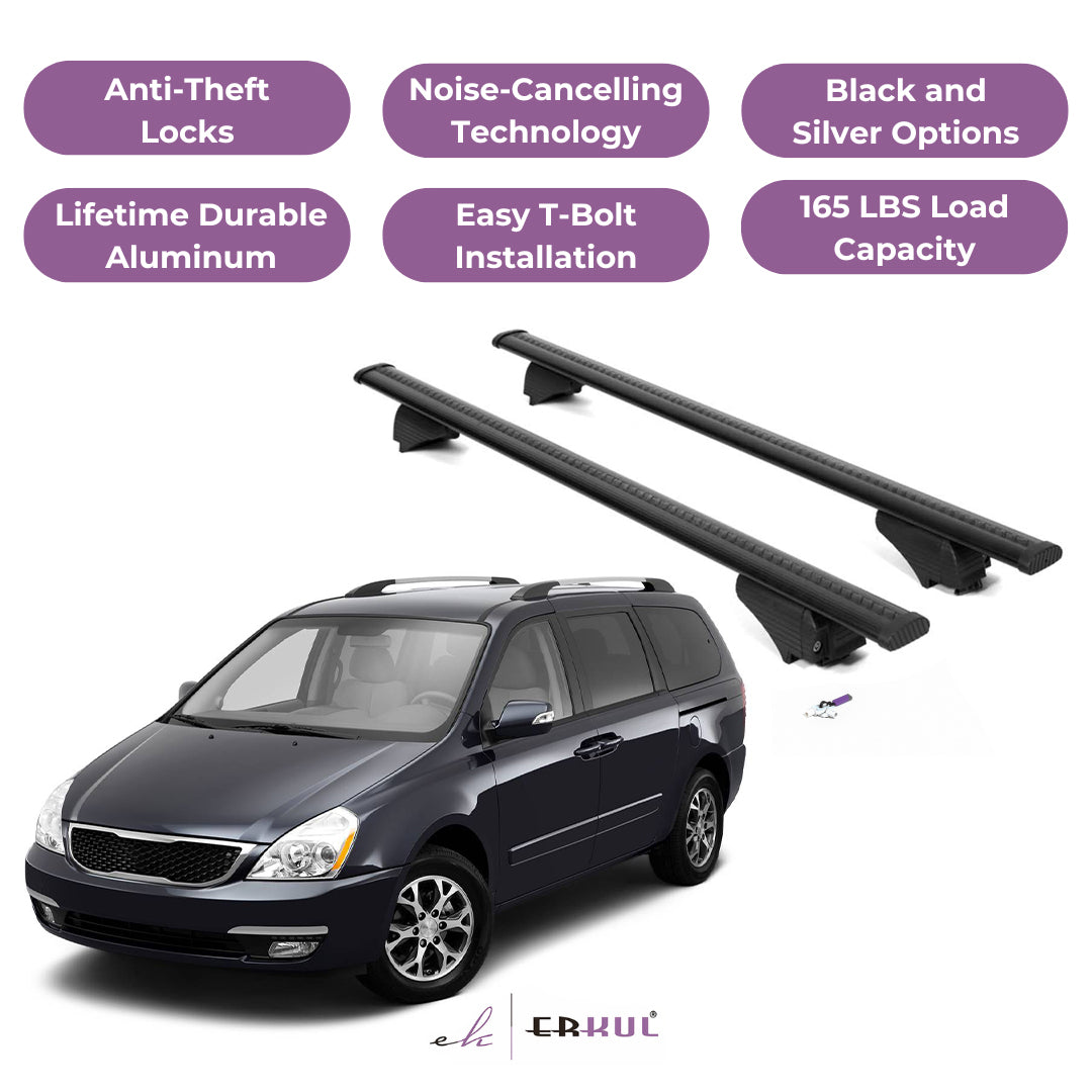 ERKUL Roof Rack Cross Bars for KIA Sedona 2011-2014 for Raised Rails - Black