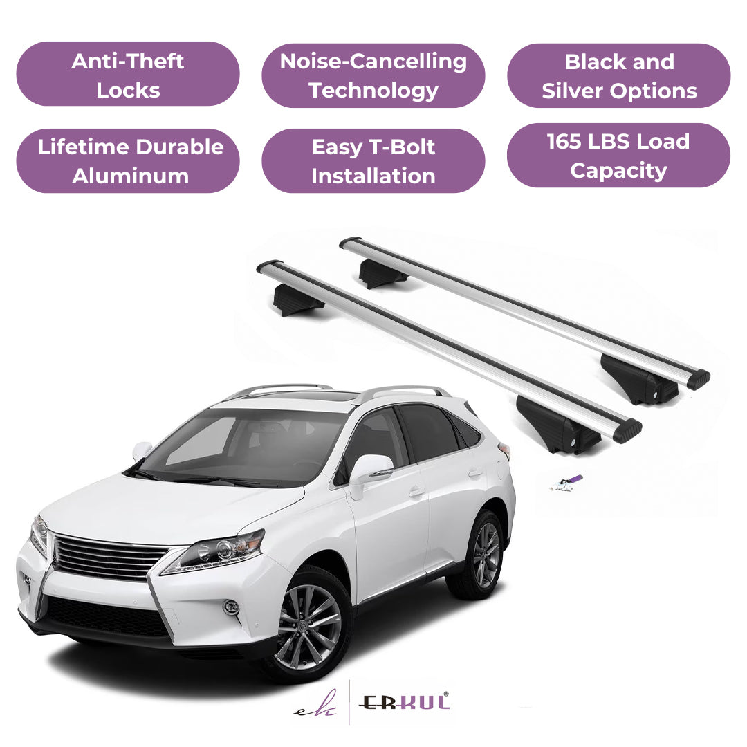 ERKUL Roof Rack Crossbars for Lexus RX 350 RX450 10-15 for Raised Rails-Silver