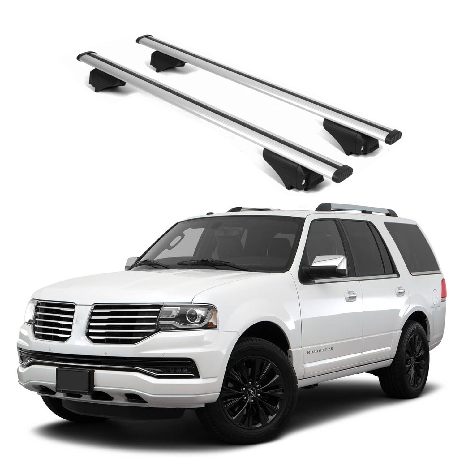 ERKUL Roof Rack Crossbars for Lincoln Navigator 06-17 for Raised Rails-Silver