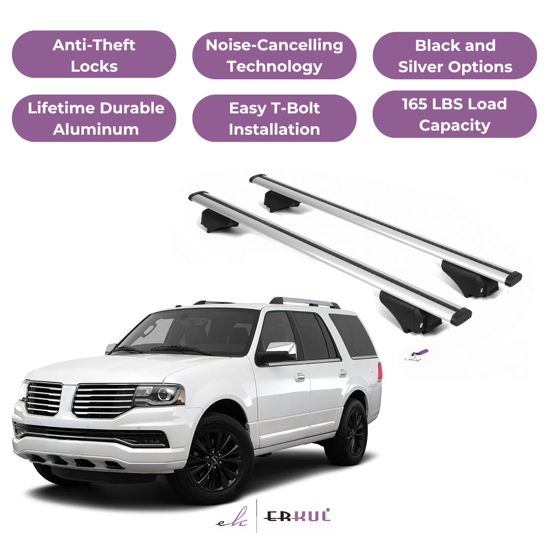 ERKUL Roof Rack Crossbars for Lincoln Navigator 06-17 for Raised Rails-Silver