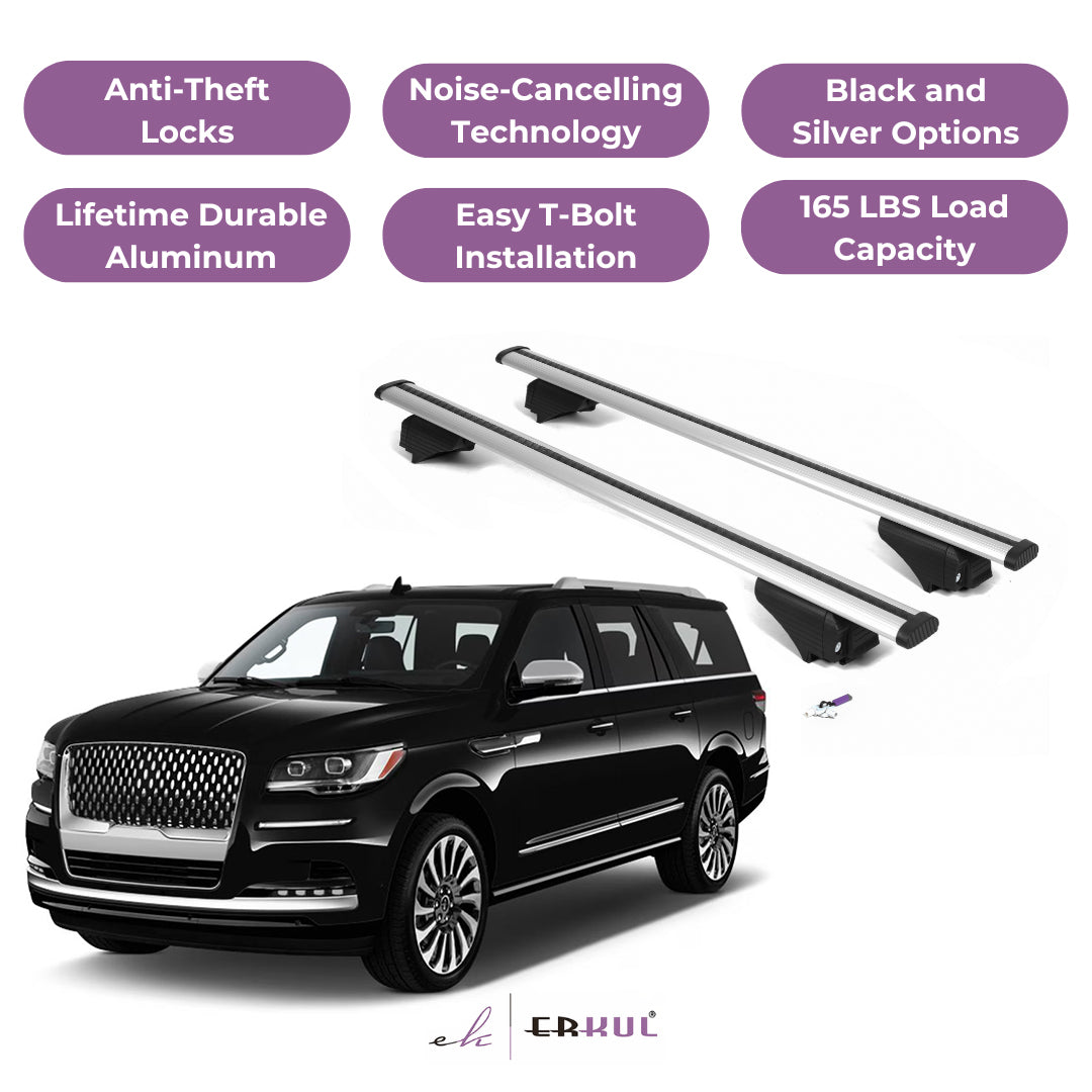 ERKUL Roof Rack Crossbars for Lincoln Navigator 18-24 for Raised Rails-Silver