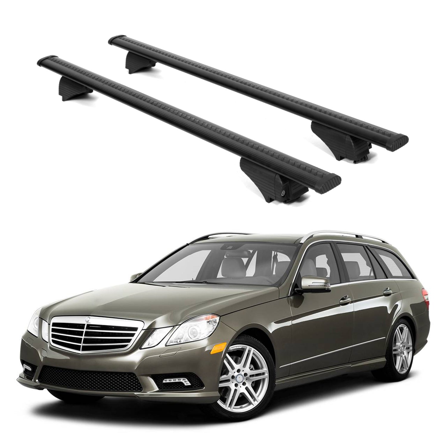 ERKUL Roof Rack Cross Bars for Mercedes Benz E Class 2011 2016 For Raised Rails - Black