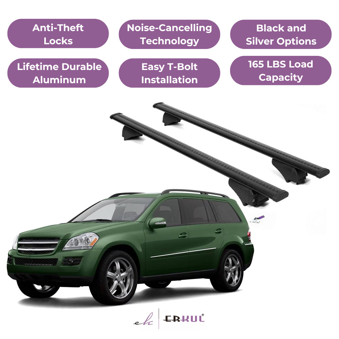 ERKUL Roof Rack Cross Bars for Mercedes GL 2006-2012 for Raised Rails - Black