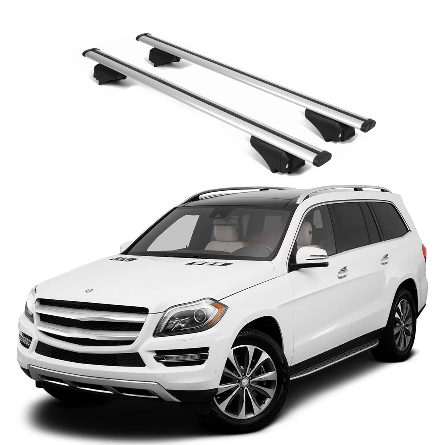 ERKUL Roof Rack Cross Bars for Mercedes GL 2013-2016 for Raised Rails - Silver