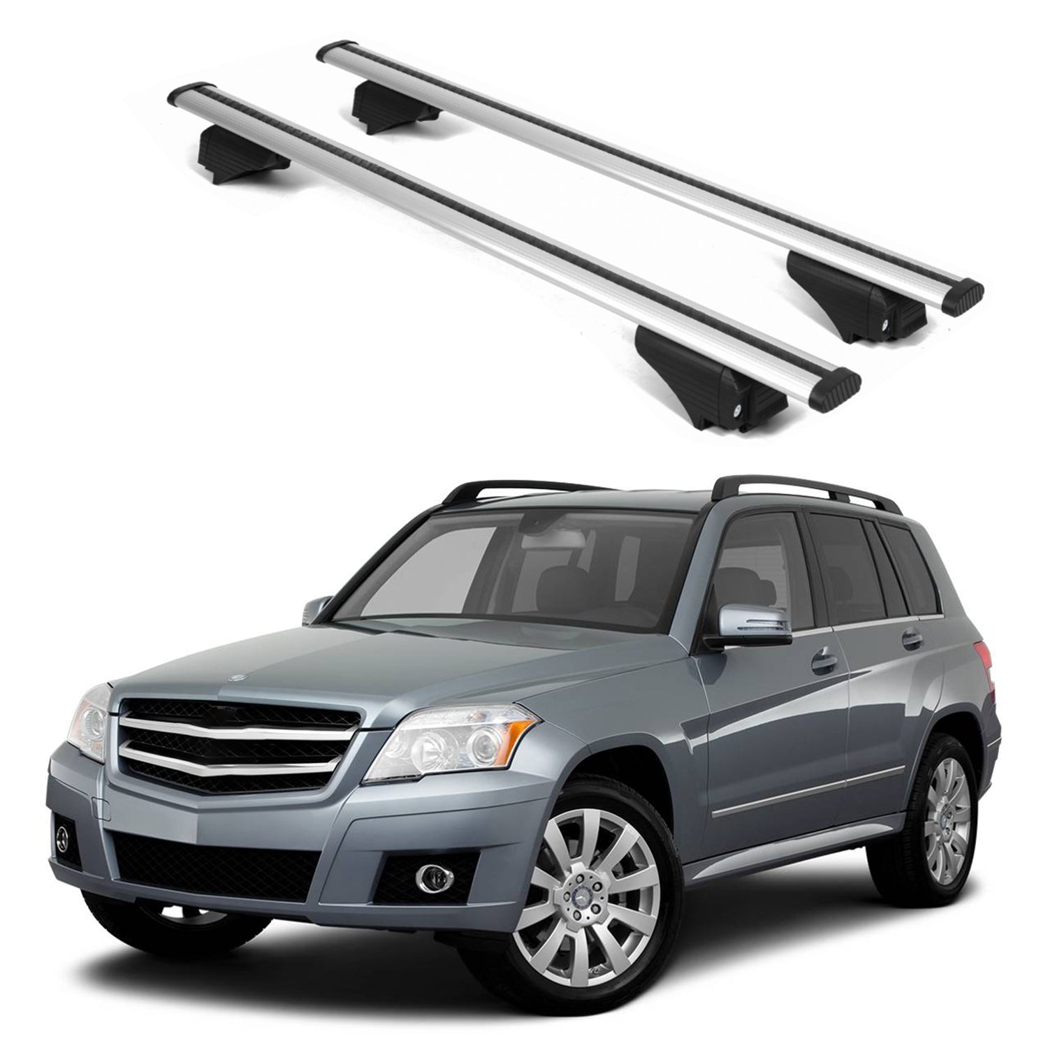ERKUL Roof Rack Cross Bars for Mercedes GLK 2009-2015 for Raised Rails - Silver