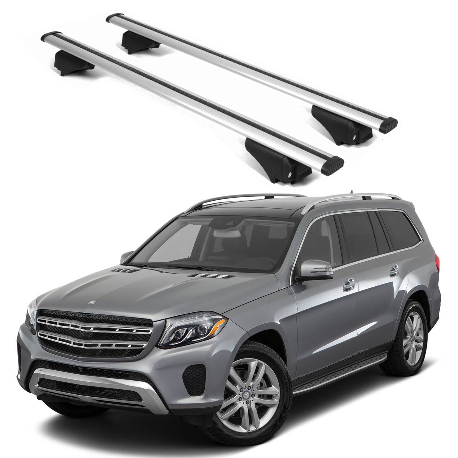 ERKUL Roof Rack Cross Bars for Mercedes GLS 2017-2019 for Raised Rails - Silver