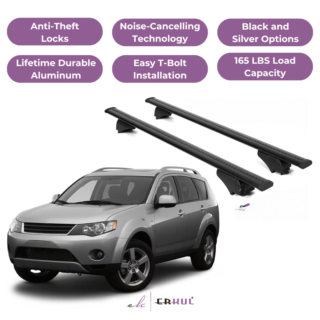 ERKUL Roof Rack Cross Bars for Mitsubishi Outlander 2007-2013 - Black