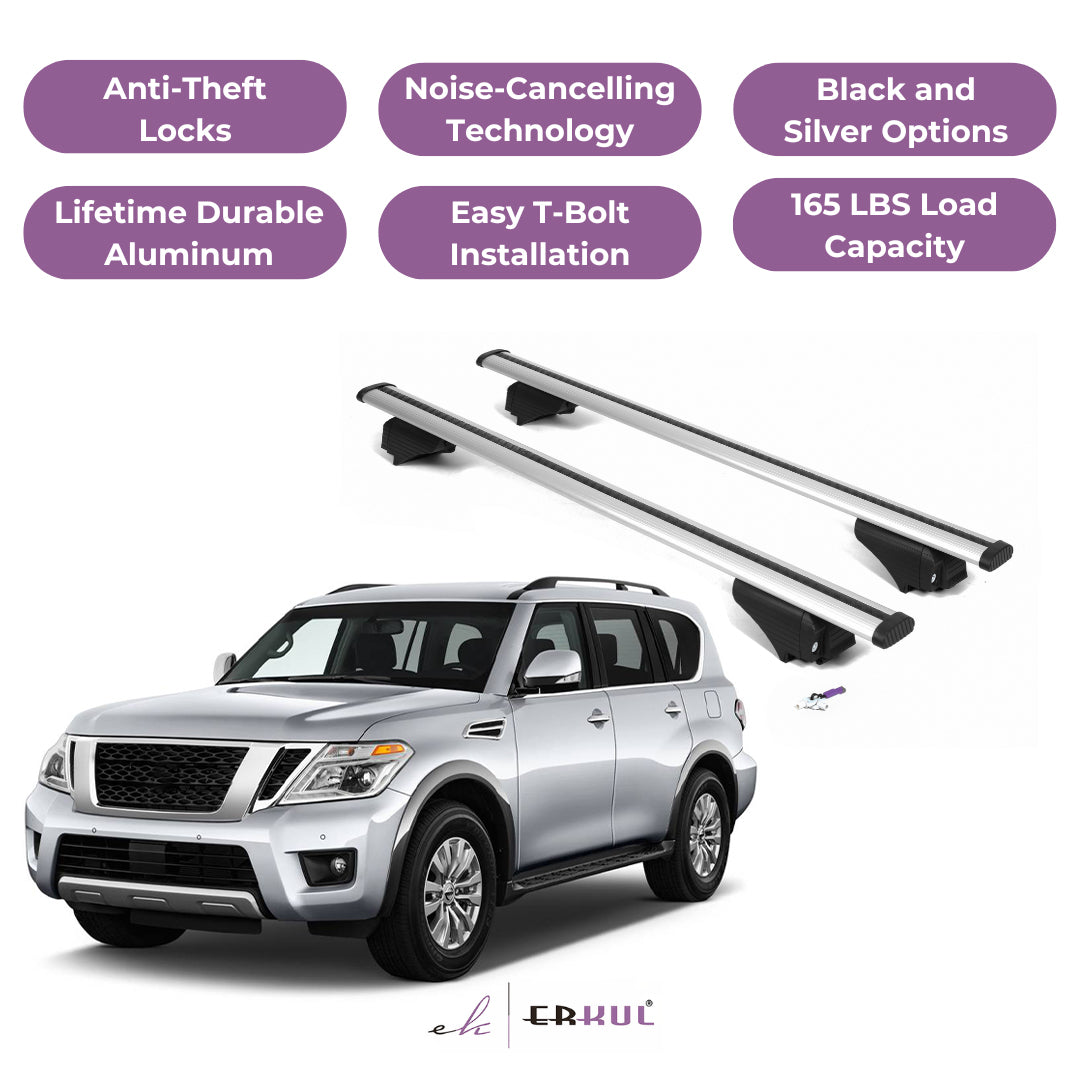 ERKUL Roof Rack Cross Bars for Nissan Armada 2017-2025 for Raised Rails - Silver
