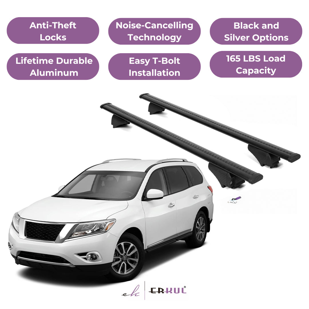 ERKUL Roof Rack Crossbars for Nissan Pathfinder 2013-2021 for Raised Rails-Black