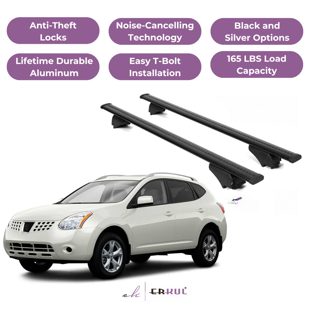 ERKUL Roof Rack Cross Bars for Nissan Rogue 2008-2013 for Raised Rails - Black