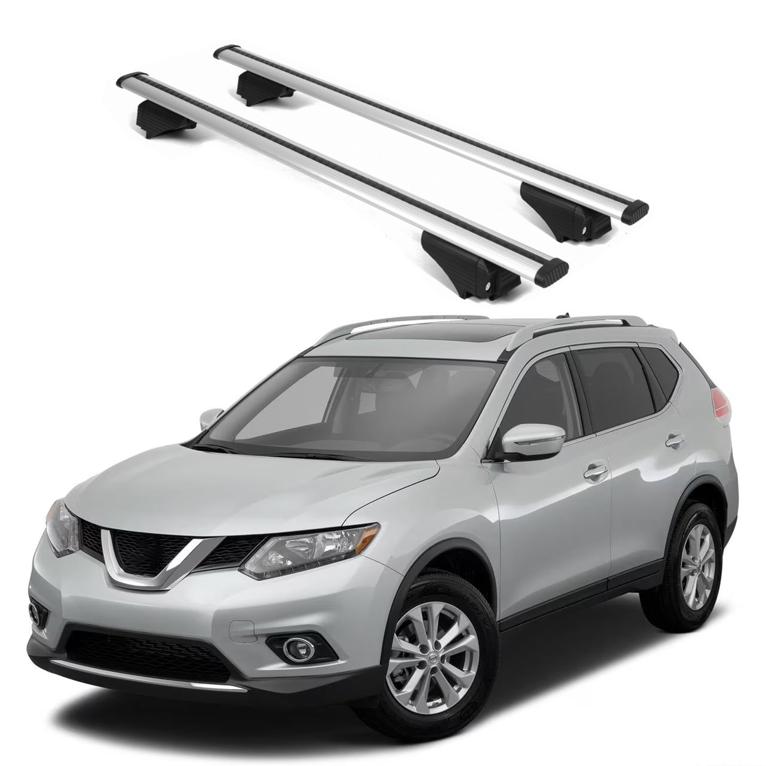 ERKUL Roof Rack Cross Bars for Nissan Rogue 2014-2020 for Raised Rails - Silver