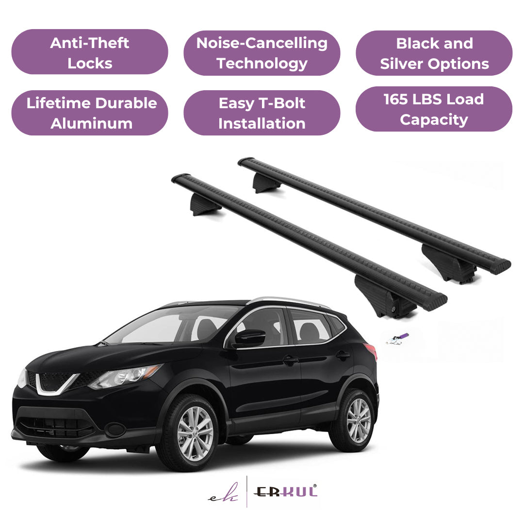 ERKUL Roof Rack Crossbars for Nissan Rogue Sport 17-22 for Raised Rails-Black