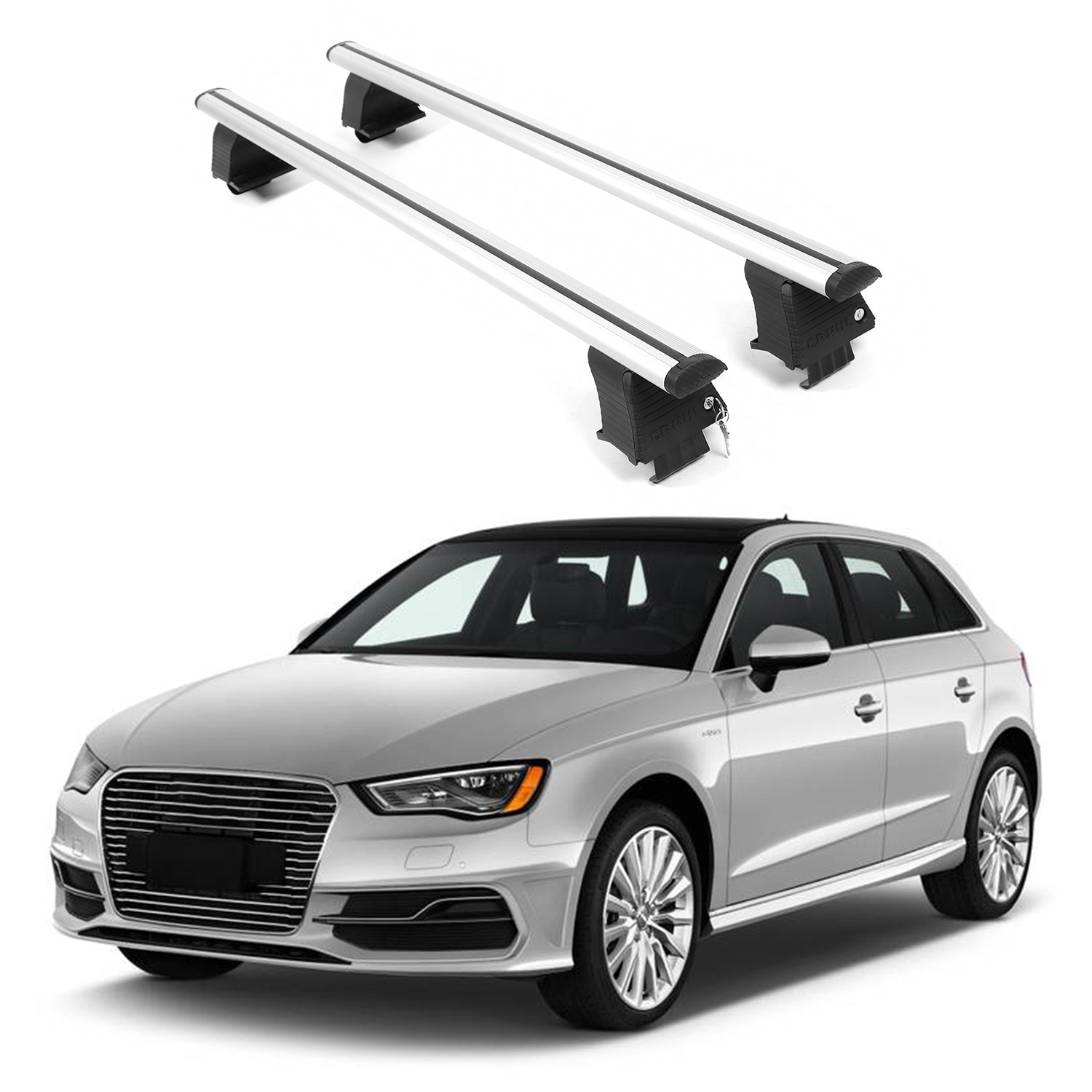 ERKUL Roof Rack Crossbars For AUDI A3 SPORTBACK e-tron 2016-2018 Naked Roof Aluminum Silver