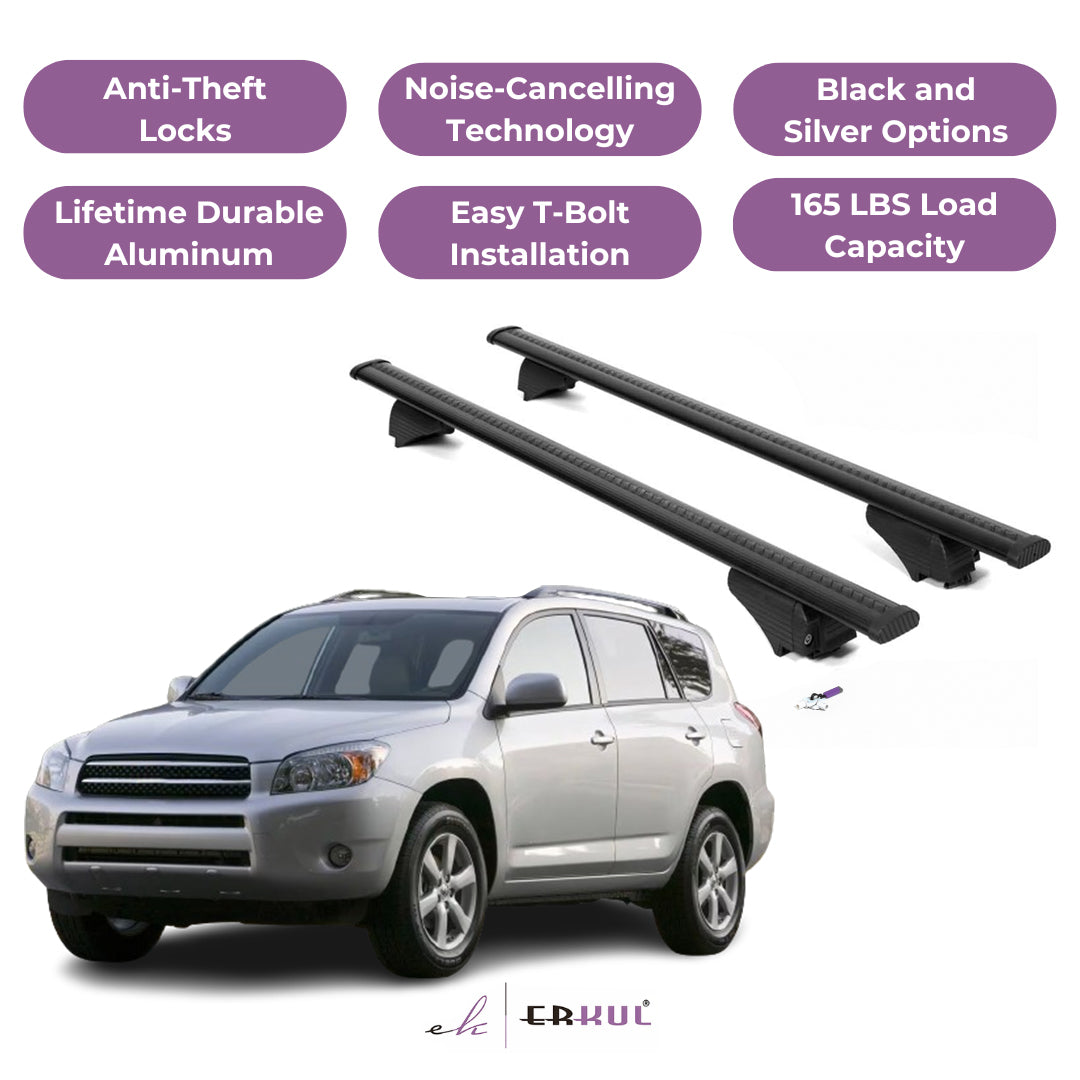 ERKUL Roof Rack Cross Bars for Toyota RAV4 2007-2012 for Raised Rails - Black