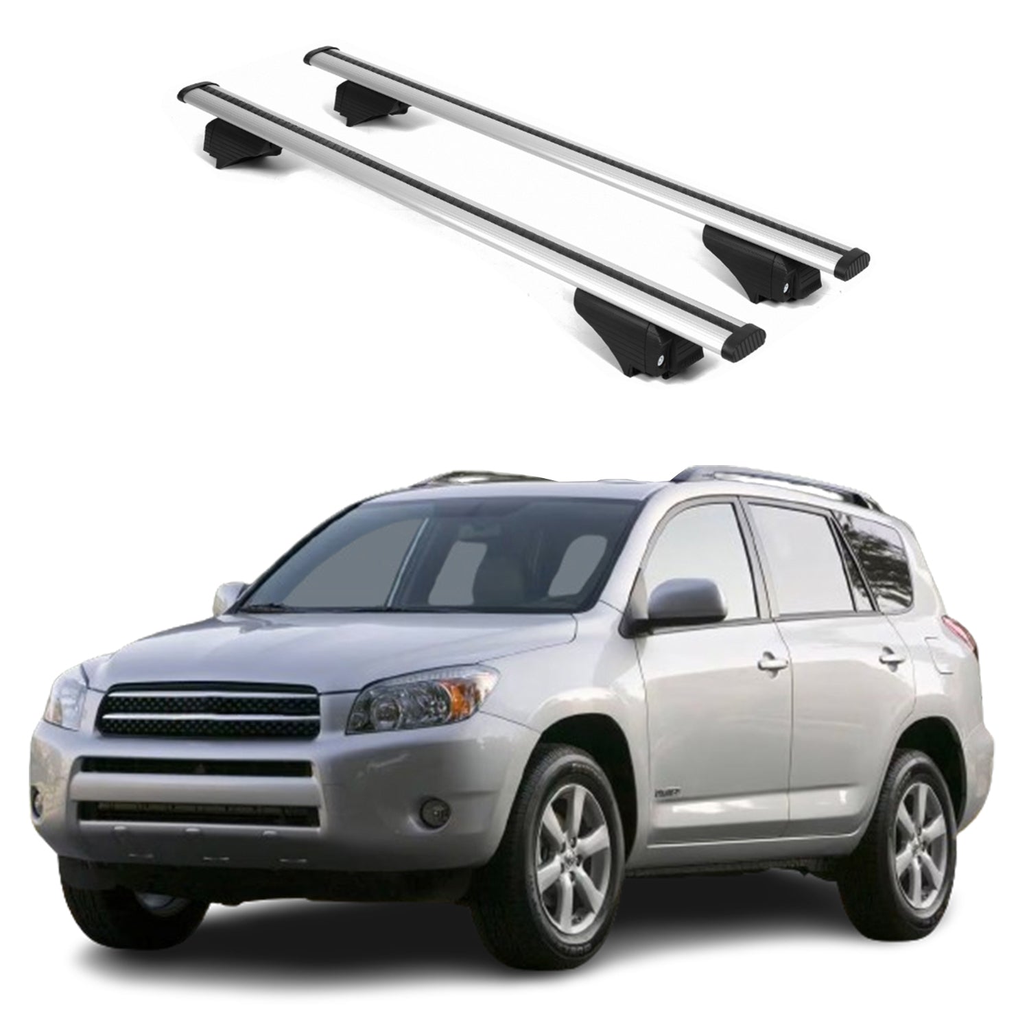 ERKUL Roof Rack Cross Bars for Toyota RAV4 2007-2012 for Raised Rails - Silver