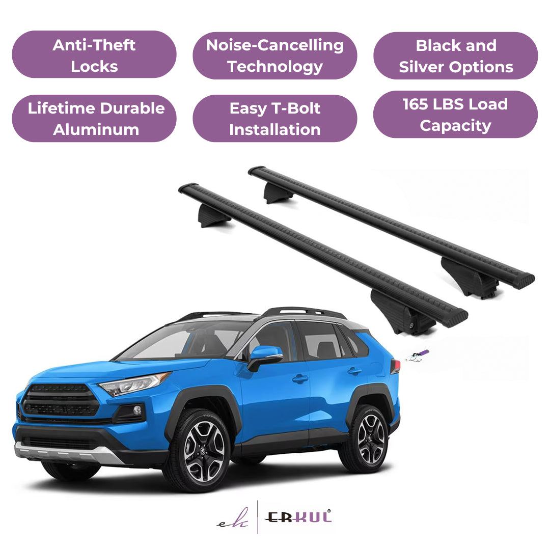 ERKUL Roof Rack Cross Bars for Toyota RAV4 2019-2025 for Raised Rails - Black