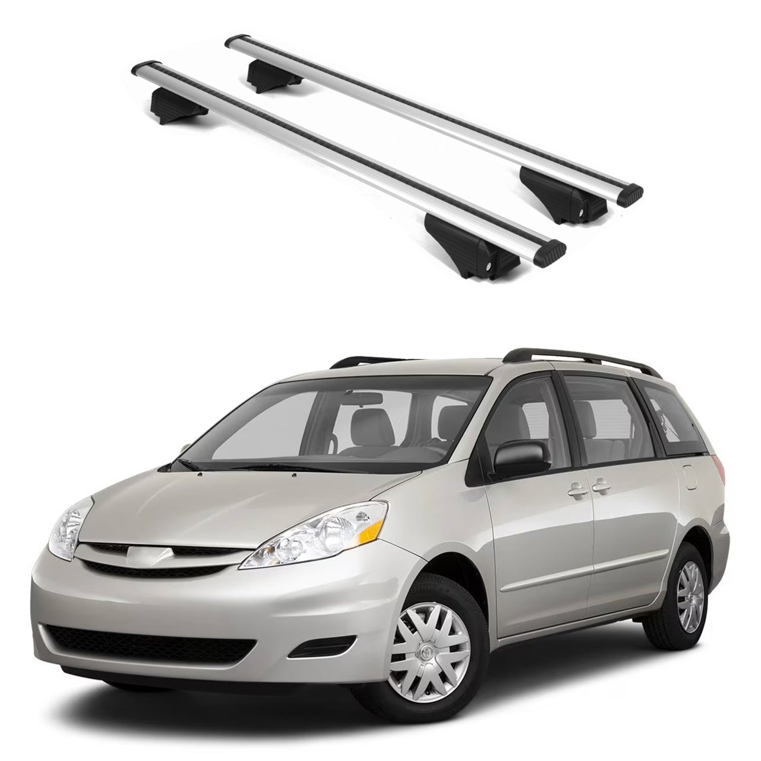 ERKUL Roof Rack Cross Bars for Toyota Sienna 2004-2010 for Raised Rails - Silver