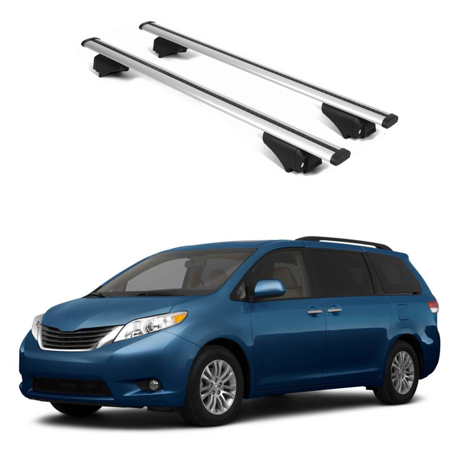 ERKUL Roof Rack Cross Bars for Toyota Sienna 2011-2020 for Raised Rails - Silver