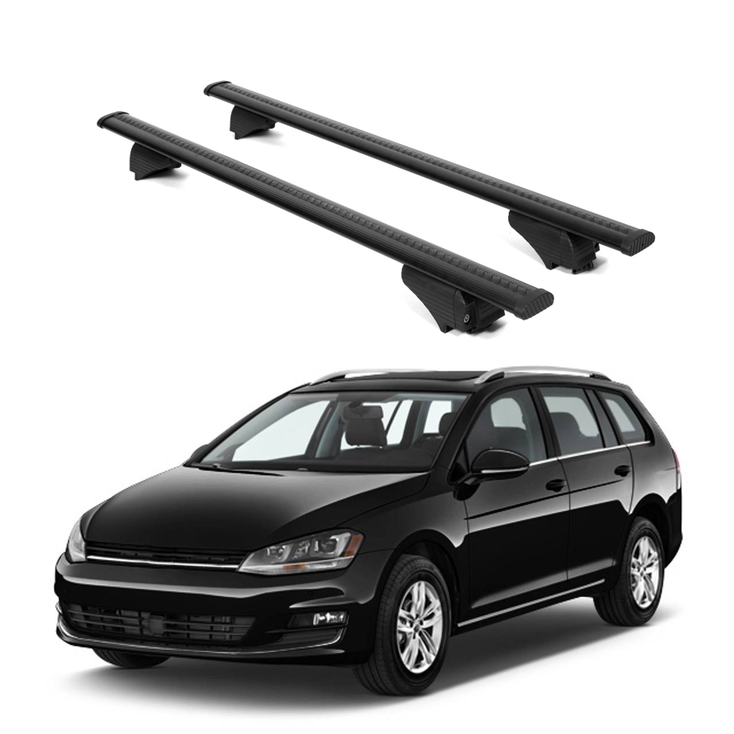 ERKUL Roof Rack Crossbars for VW Golf Sportwagen 13-19 for Raised Rails-Black