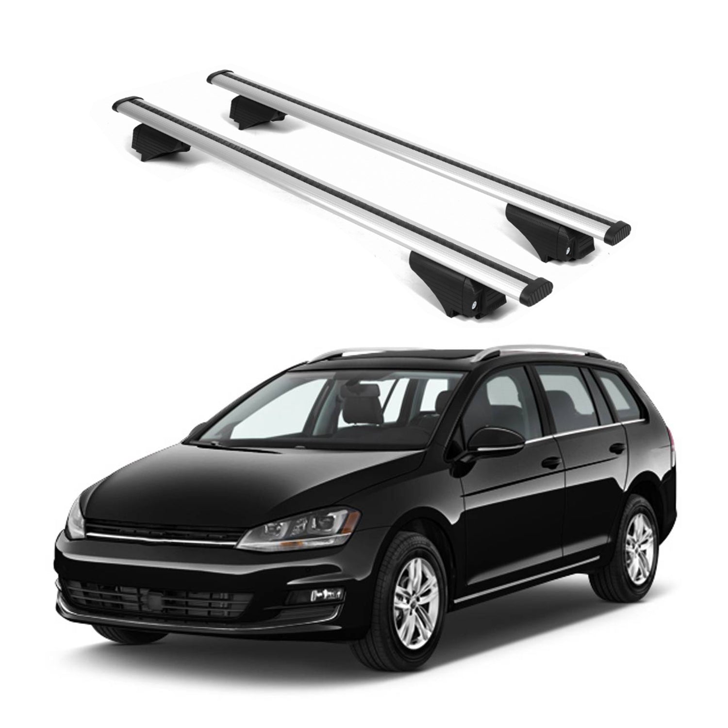 ERKUL Roof Rack Cross Bars for VW Volkswagen Golf Sportwagen 2013-2019 - Silver