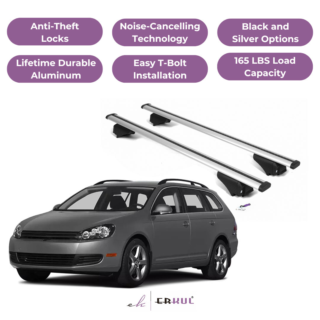 ERKUL Roof Rack Cross Bars for VW Jetta Sportwagen 2009-2014 - Silver