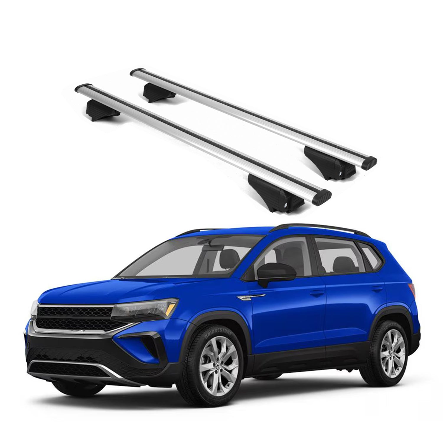 ERKUL Roof Rack Cross Bars for VW Volkswagen Taos 2022 2024 For Raised Rails - Silver