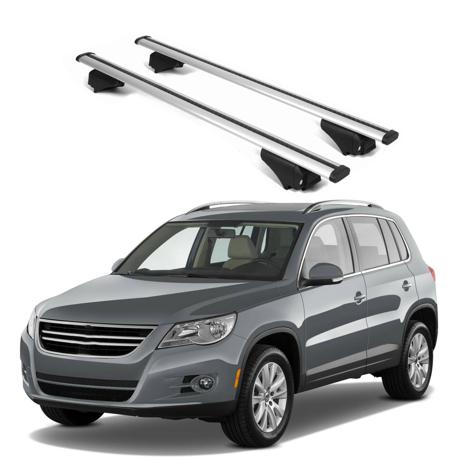 ERKUL Roof Rack Cross Bars for VW Tiguan 2008-2017 for Raised Rails - Silver