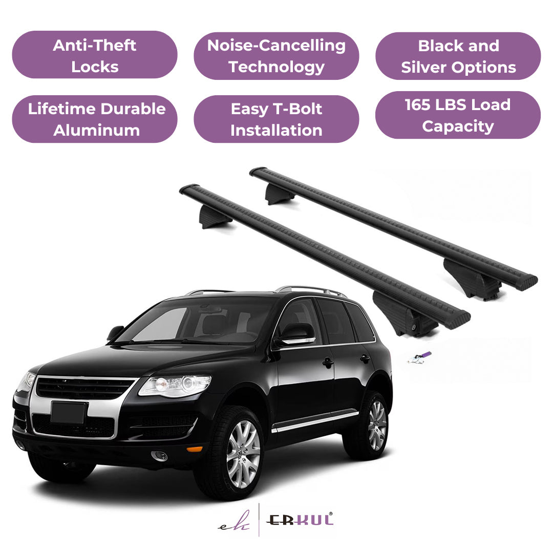 ERKUL Roof Rack Cross Bars for VW Touareg 2004-2010 for Raised Rails - Black