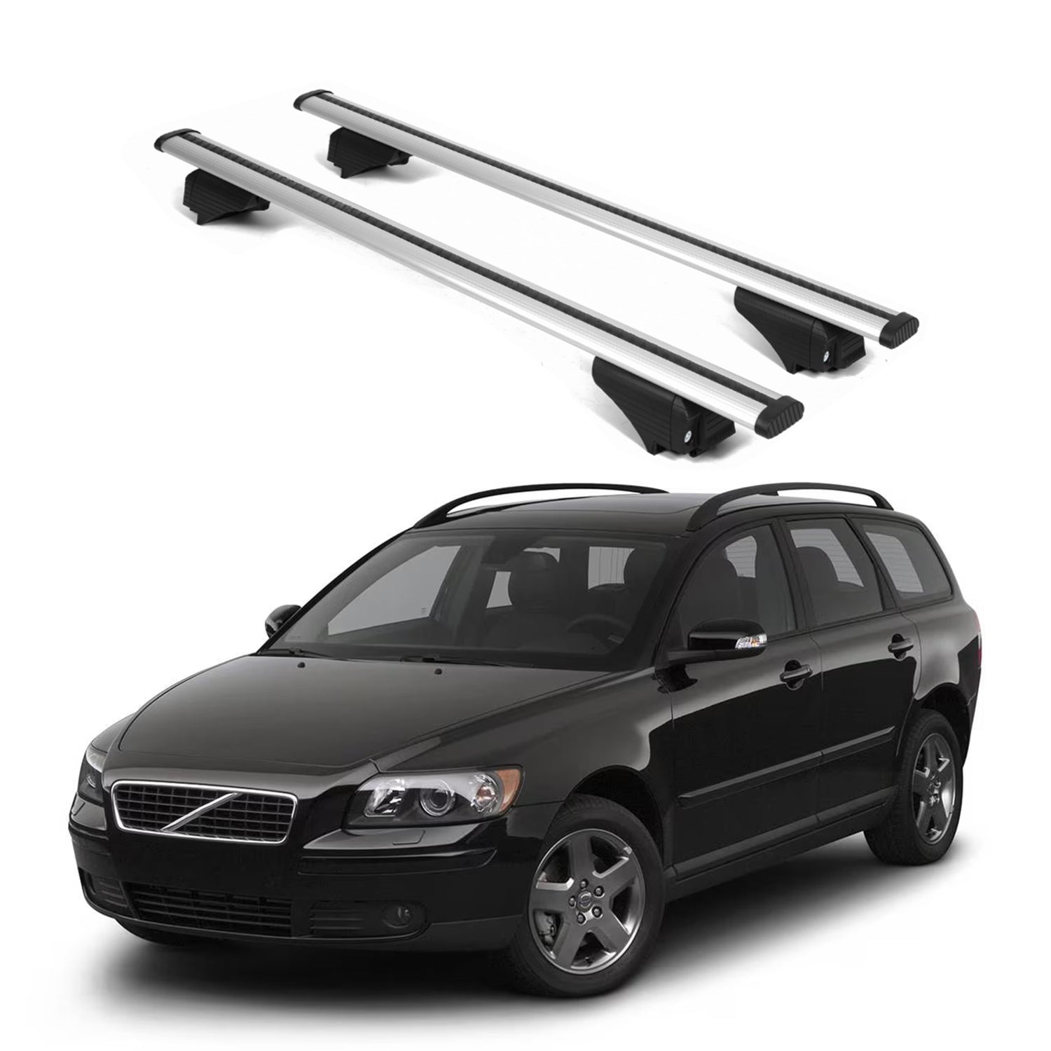 ERKUL Roof Rack Cross Bars for Volvo V50 SW 2005-2011 for Raised Rails - Silver