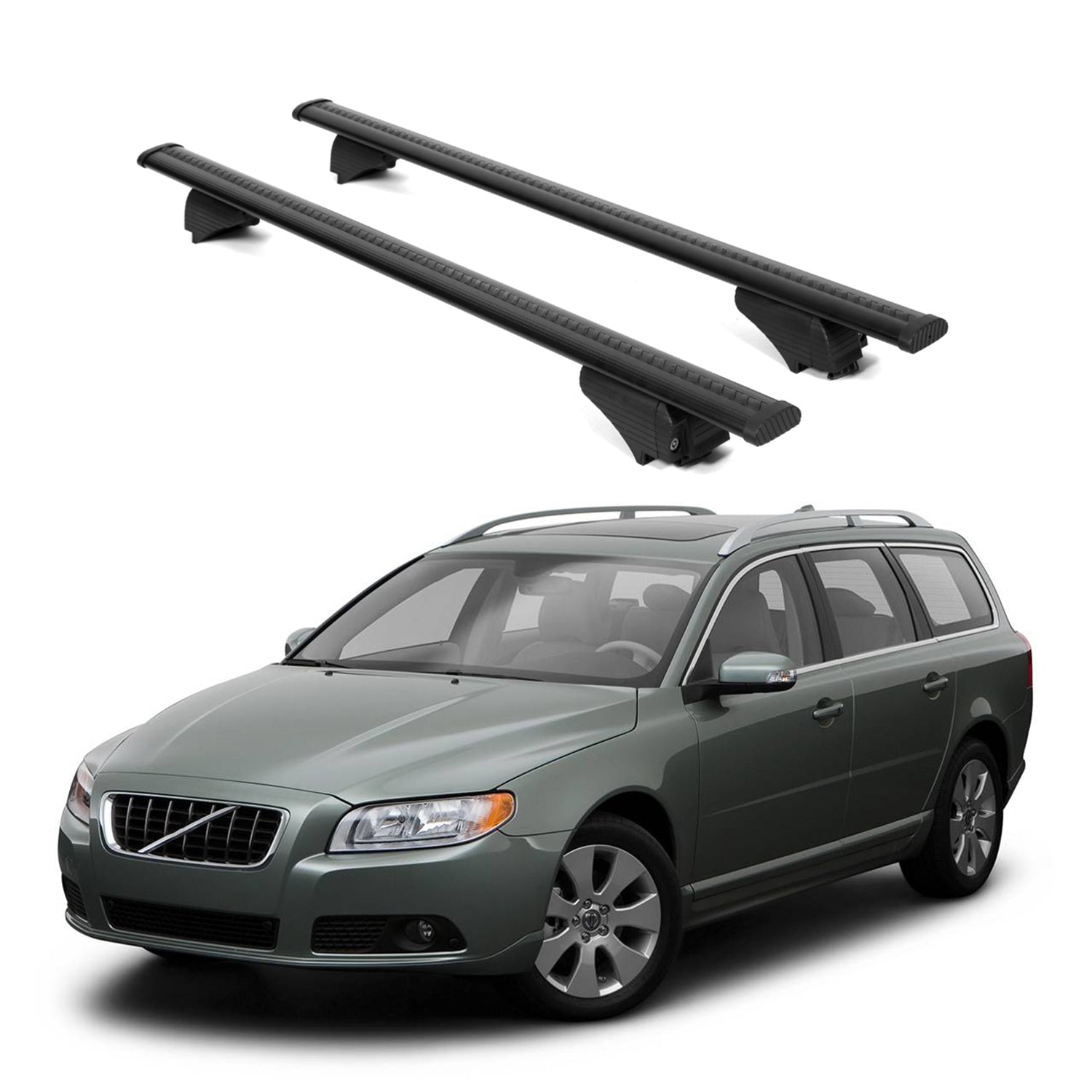 ERKUL Roof Rack Cross Bars for Volvo V70 2008-2010 for Raised Rails - Black