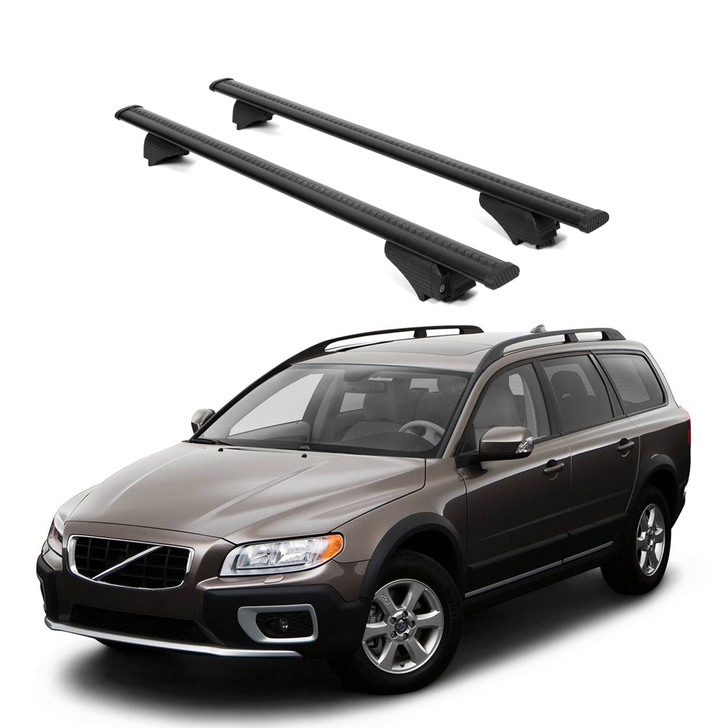 ERKUL Roof Rack Cross Bars for Volvo XC70 2008 2016 For Raised Rails - Black