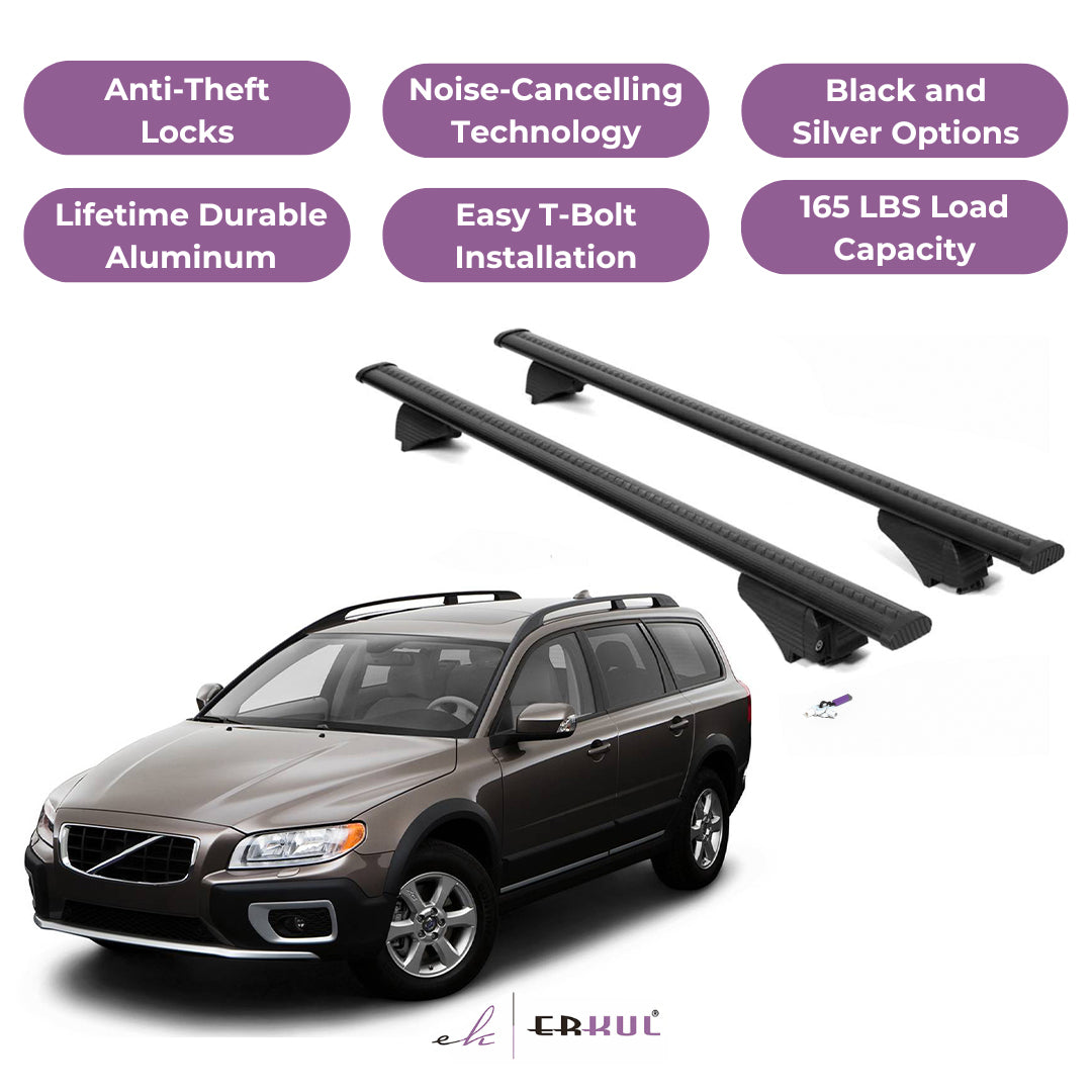 ERKUL Roof Rack Cross Bars for Volvo XC70 2008-2016 for Raised Rails - Black