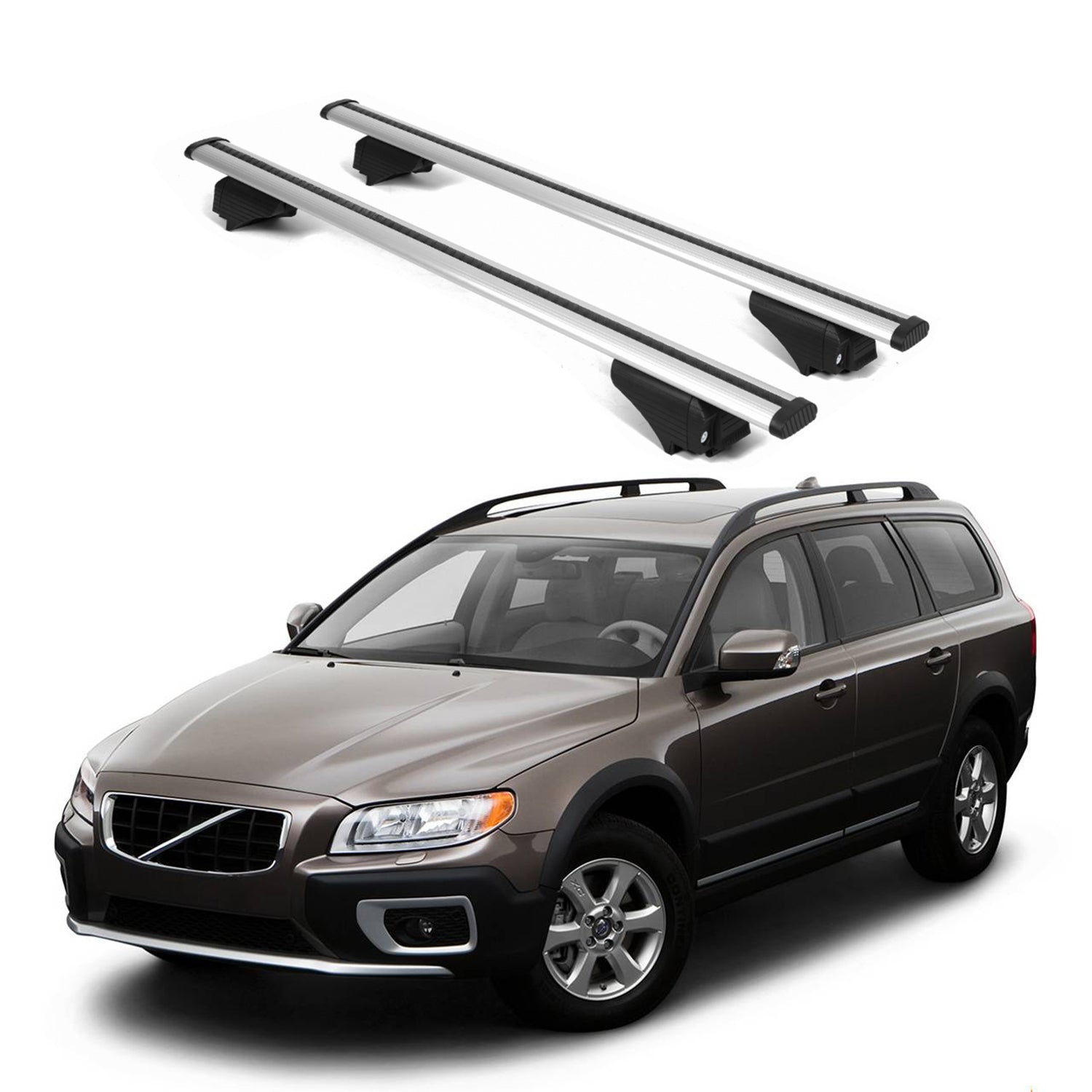 ERKUL Roof Rack Cross Bars for Volvo XC70 2008-2016 for Raised Rails - Silver