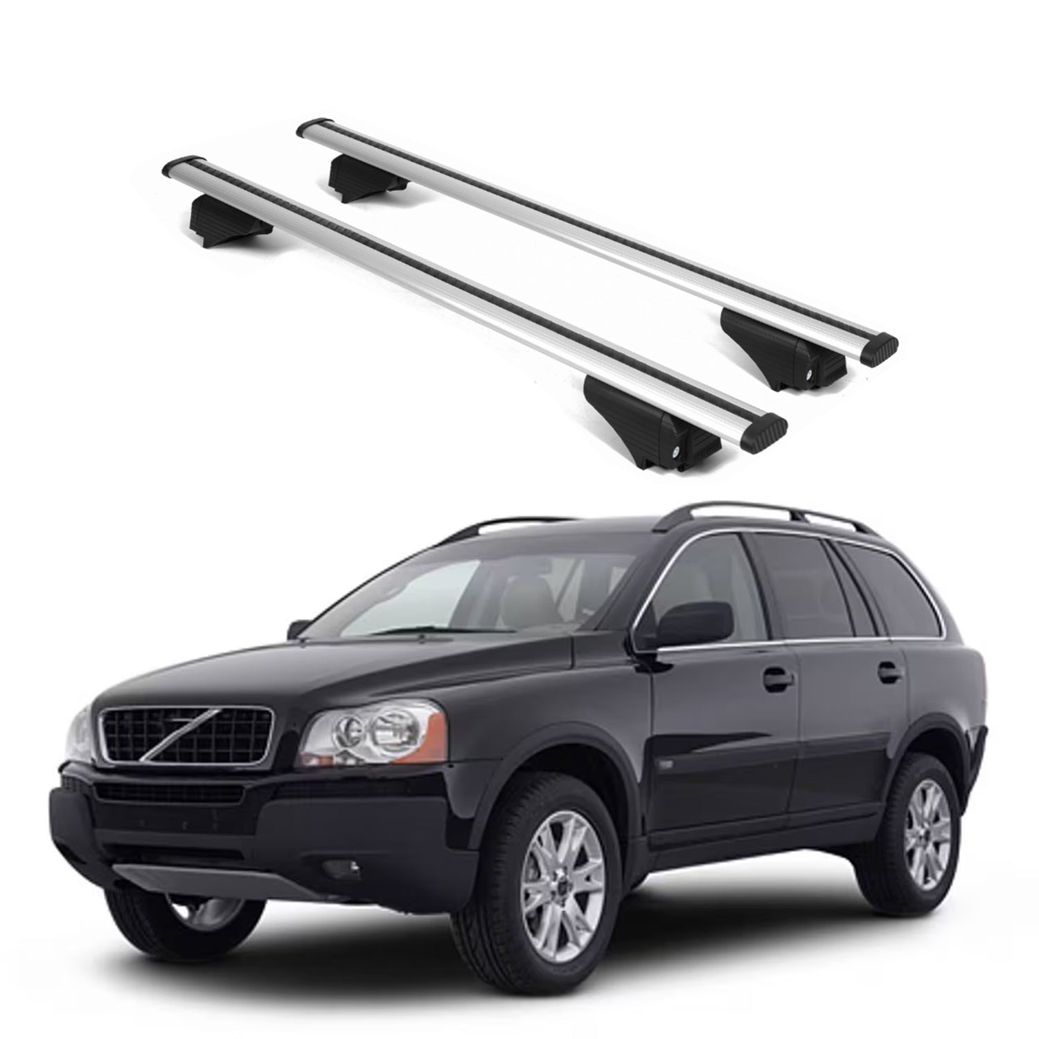 ERKUL Roof Rack Cross Bars for Volvo XC90 2003-2014 for Raised Rails - Silver