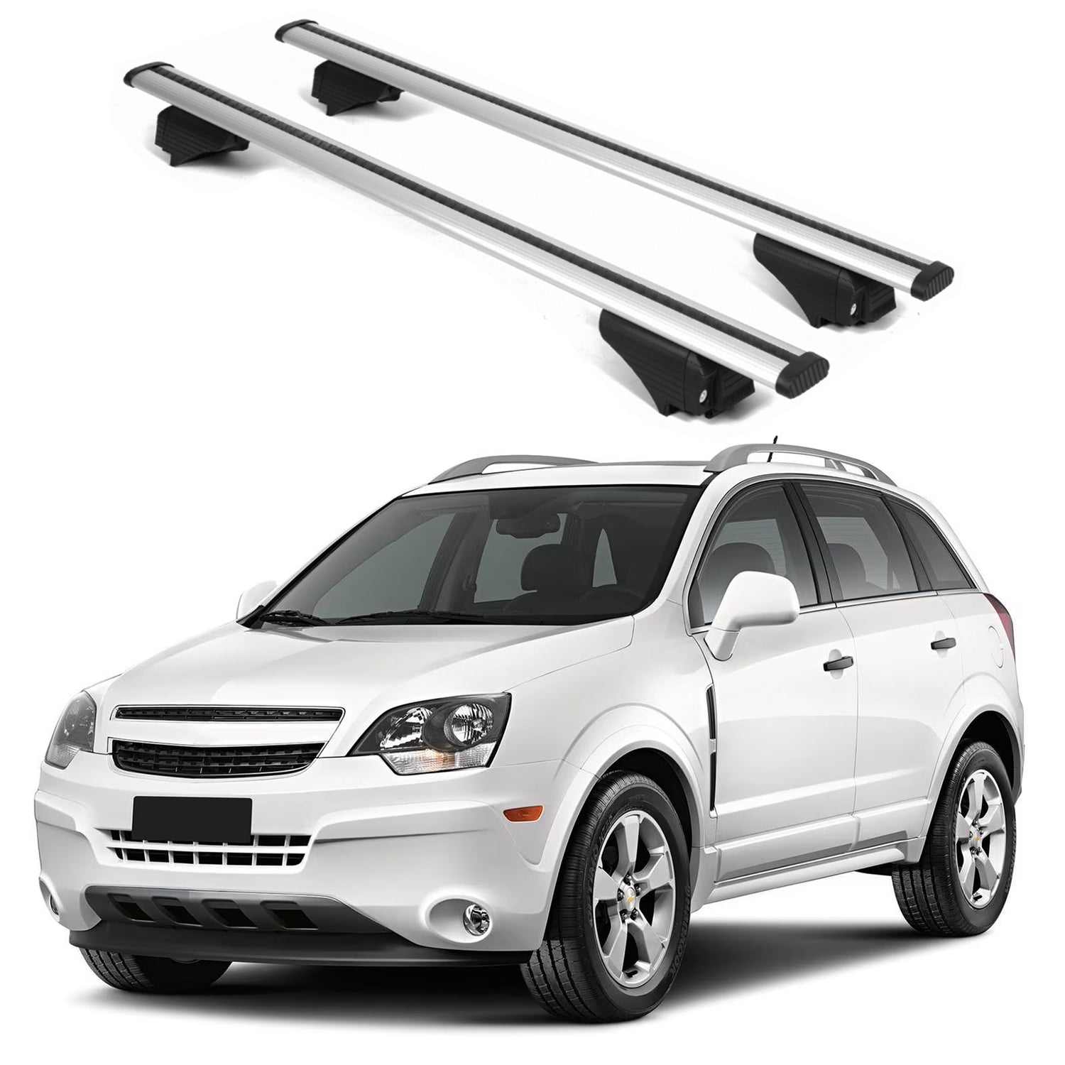 ERKUL Roof Rack Cross Bars for Chevy Captiva 2012-2015 for Raised Rails - Silver