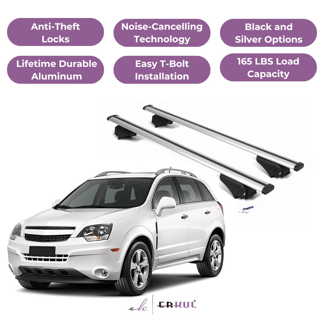 ERKUL Roof Rack Cross Bars for Chevy Captiva 2012-2015 for Raised Rails - Silver