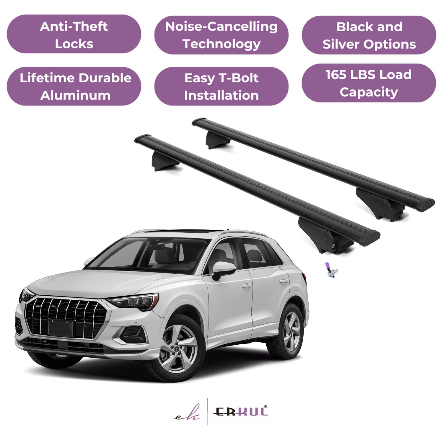 Roof Rack Cross Bars with Extended Bar Design for Audi Q3 2019-2025 - Black