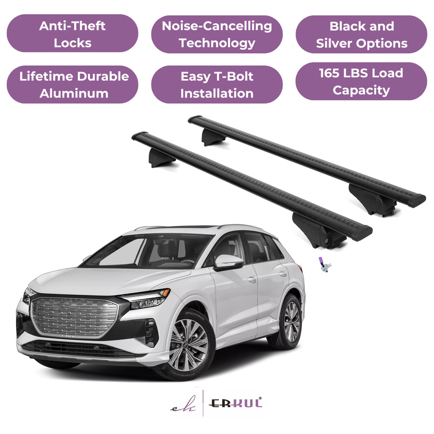Roof Rack Cross Bars with Extended Bar Design for Audi Q4 e-tron 2022-2025 - Black